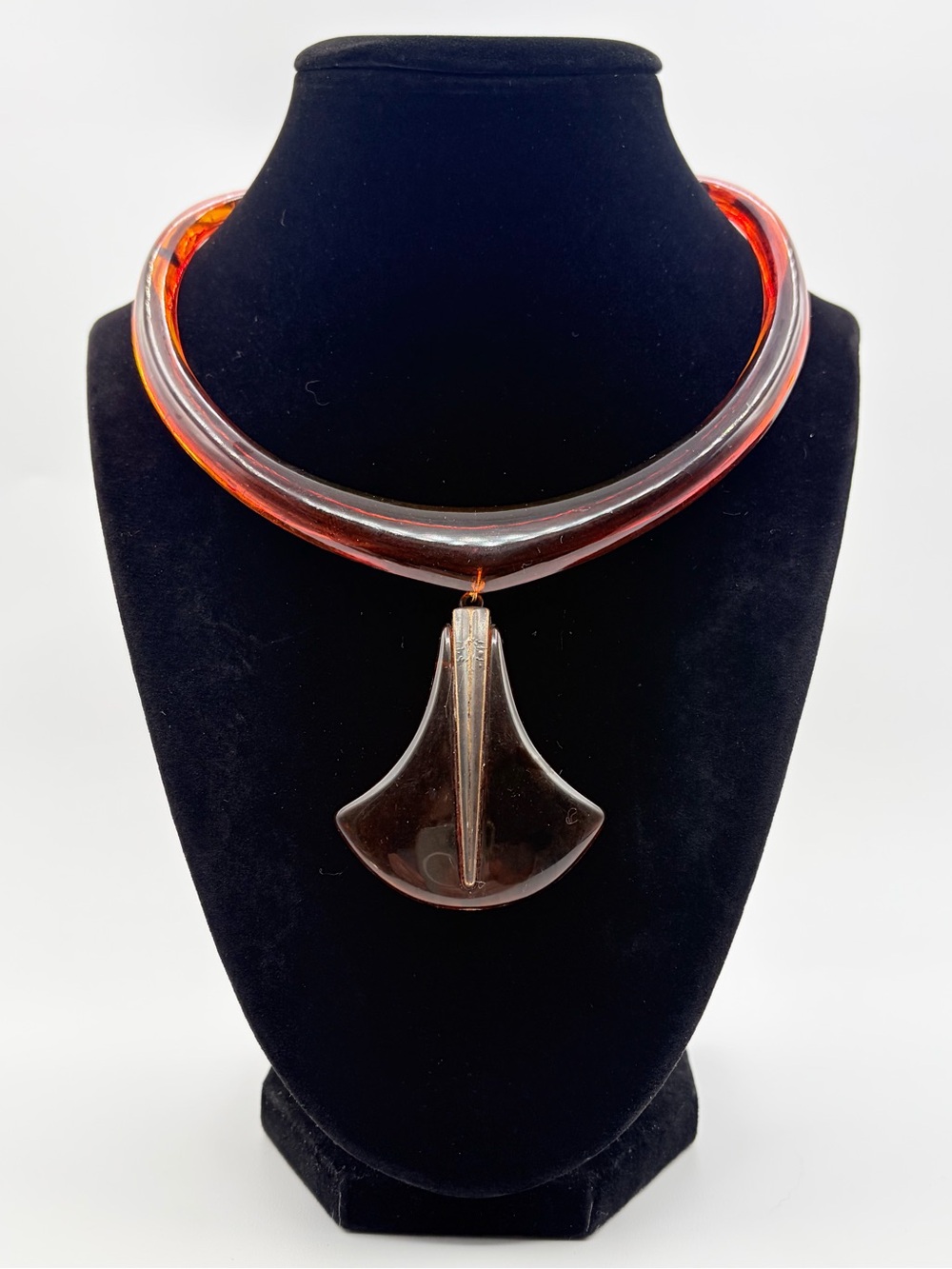 Vintage West Germany Amber Lucite Collar Necklace & Pendant